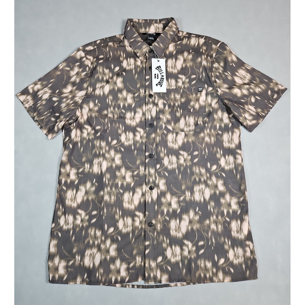 Billabong Mens Brown Tropical Floral Print Button Up Shirt Size Medium NWT